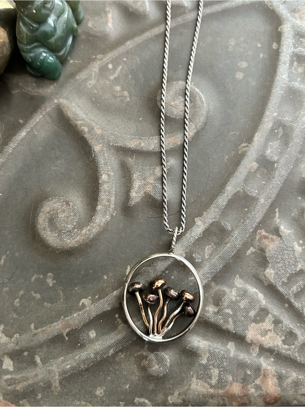 Sterling Silver Mushroom Pendant Necklace in Mixed Metal